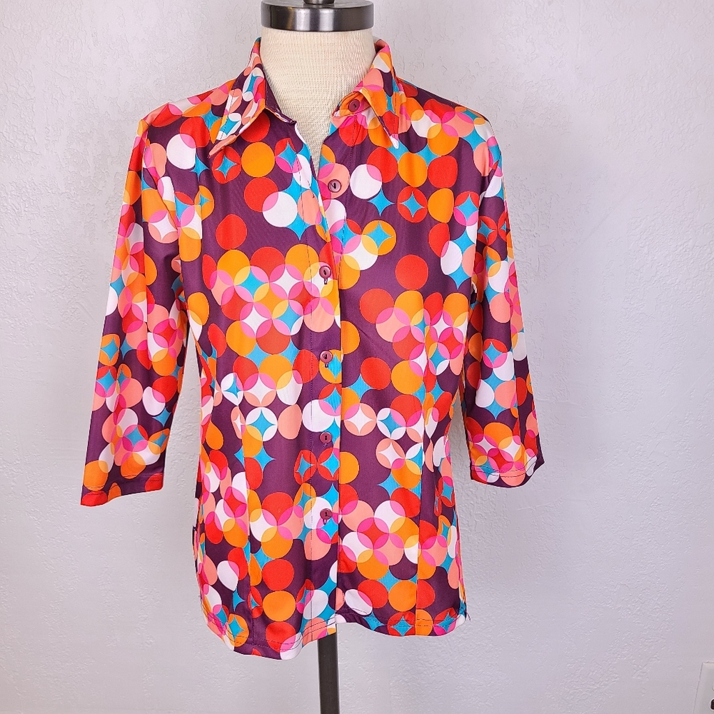 Fishbone Retro Bright Bubbly Button Down Disco Shirt